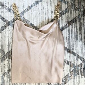 🍉Alice + Olivia Harmon Cream Satin Cowlneck Top Camisole 90s Drapey Gold Chain